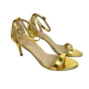 ASOS Size 8 Gold Shiny 3 Inch Ankle Strap Heels Open Toe